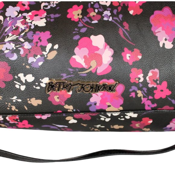 Betsey Johnson Top Handle Purse with Crossbody Strap Large Bow Floral PU84 - Picture 7 of 15